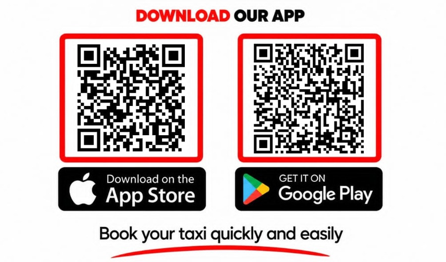 Download Midcoast Taxis App — App Store and Google Play QR Codes